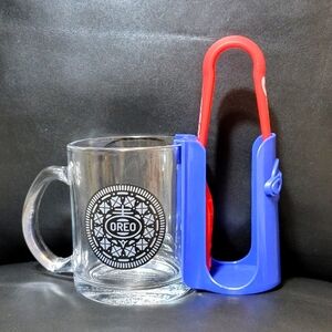 OREO Collectible Mug Cookie Glass Dunking Cup Blue Cookie Holder Red Dipper Tong